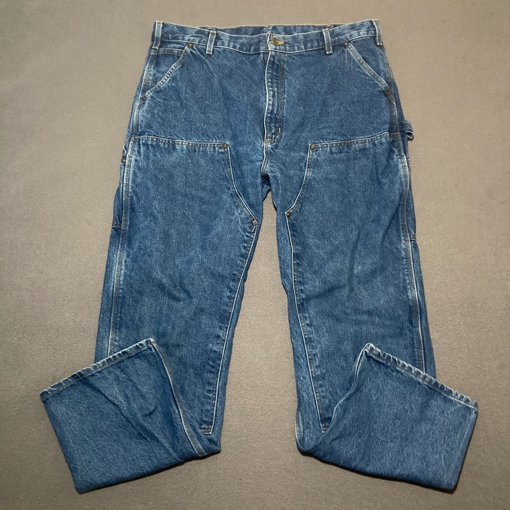 Carhartt Double Knee Carpenter Jeans Men's 39x31 USA Made Blue Denim Work Pants